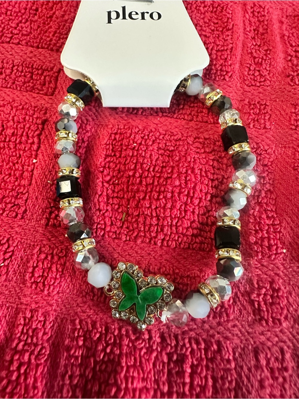 Plero Green Butterfly Crystal Stretch Bracelet